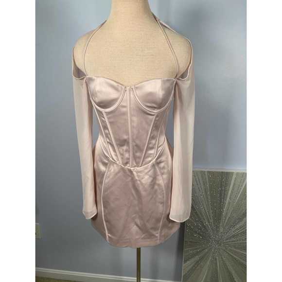House of CB Isra Long Sleeve Georgette Corset Mini Dress in Crystal Pink Size S - Picture 9 of 14